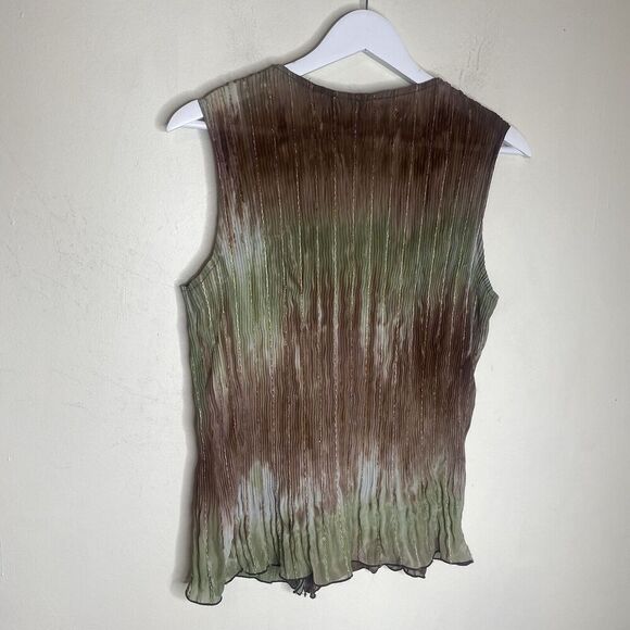 Serenade Y2k Style Green & Brown Crinkle Sheer Ruffle Blouse Top Large - Picture 9 of 11